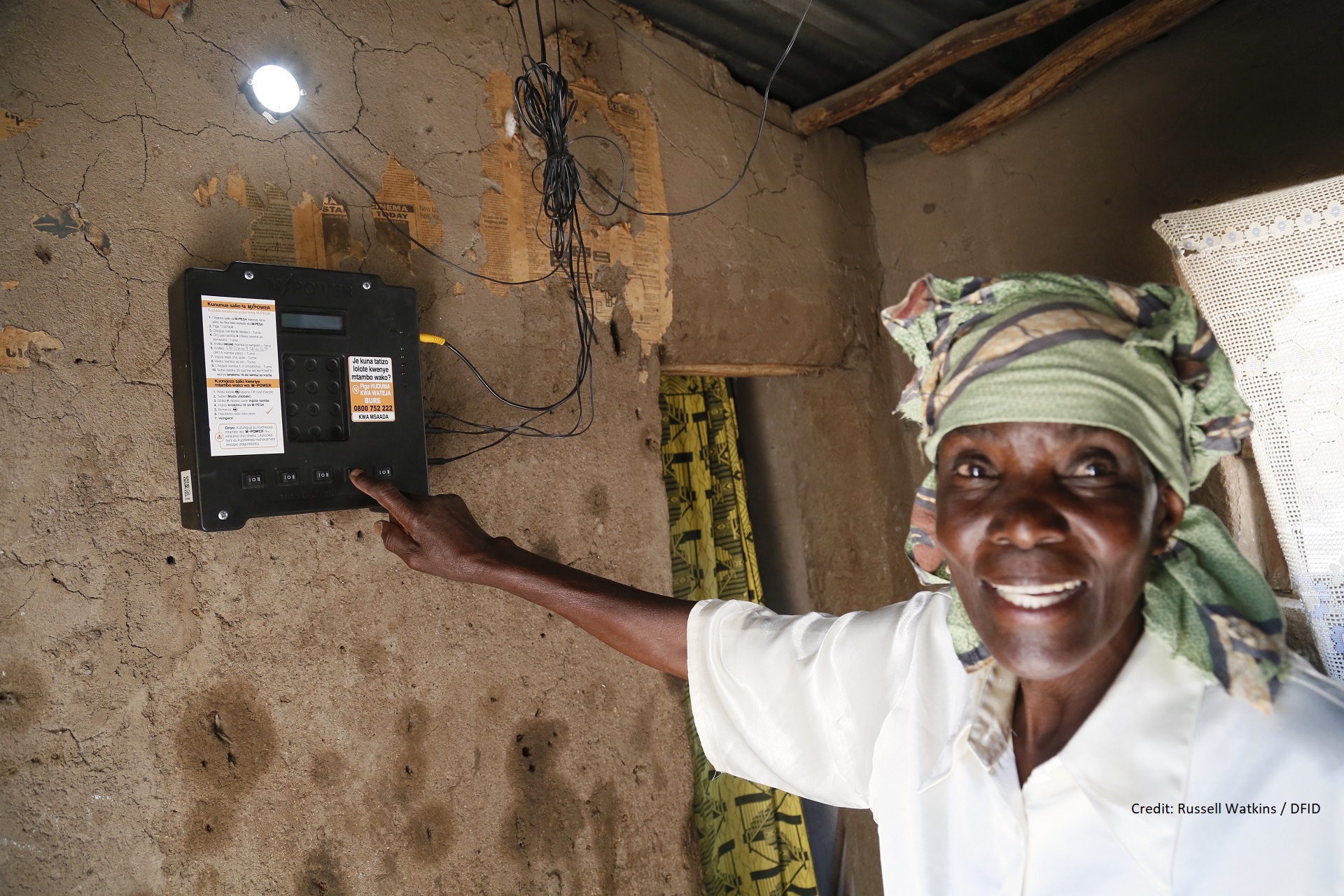 Elizabeth Mukwimba is a 62-year-old Tanzanian woman who now has solar lighting and electricity in her home at the flick of a switch, thanks to a scheme backed by UK aid. Elizabeth has had an M-Power solar panel and lights fitted in her home by Off Grid Electric, a private sector company dedicated to providing sustainable, affordable energy to people in developing countries who aren't connected to the electricity grid. It means that Elizabeth now has lighting at home at night, which means she doesn't have to buy expensive kerosene. The money she's saved already has helped her put a new tin roof on her house. It also means her grandchildren can read and do their homework in the evening. Our discussion groups responded positively to images where they could make direct eye contact with the subject of the image.